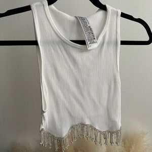 Zara White Seamless Rhinestone Top